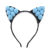 Women Girl Cute Pom Hair Band Handmade Kids Cat Ear Headband Halloween Sky Blue - £3.94 GBP