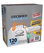 Tall Kitchen White Trash Bags, 13 Gallon, 120 Bags (Expandable Drawstrin... - $27.96