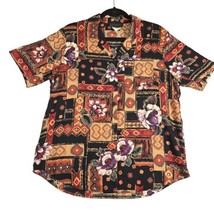 Vintage Hawaiian Shirt Medium Multicolor Floral Short Sleeve Fall Colors - £13.26 GBP