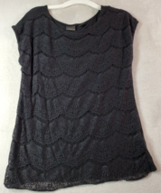 Covington Blouse Top Womens Size Small Black Lace Floral Sleeveless Roun... - $15.17