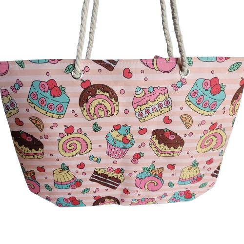 Desserts Large Shopper Beach Gym Tote  Bag Handbag Big Purse  Rope Trave... - $14.35