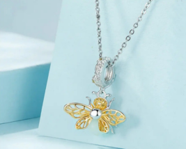 18K 925 Sterling Silver Glow-In-The-Dark Honeybee Charm Fit Pendant Necklace - £39.95 GBP