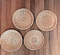 4 VTG Wicker Rattan Paper Plate Holders Natural Beige Chargers Picnic Kitchen - £11.75 GBP