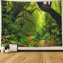 Misty Forest Tapestry Magical Nature Green Tree Wall Tapestry Rainforest Landsca - £22.13 GBP