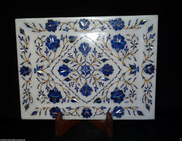 Marble Serving Tray Plate Lapis Lazuli Inlay Handmade Pietra Dura Home D... - $420.19