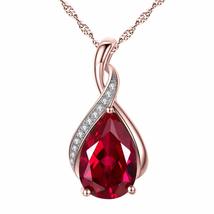 14K Rose Gold Plated Pear &amp; Round Shape Red &amp; White Cubic Zirconia Infinity Pend - £47.07 GBP
