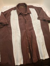 Cubavera Guayabera Brown Embroidered Linen Cocktail Drink Short Sleeve XL - $21.78