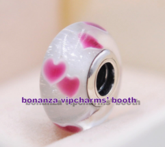 925 Sterling Silver Valentine Handmade Glass Wild Hearts Murano Glass Charm Bead - $4.50