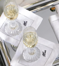 Sferra Mr or Mrs Cocktail Napkins Gold/Silver Embroidered Linen 6x6" SET... - $29.90