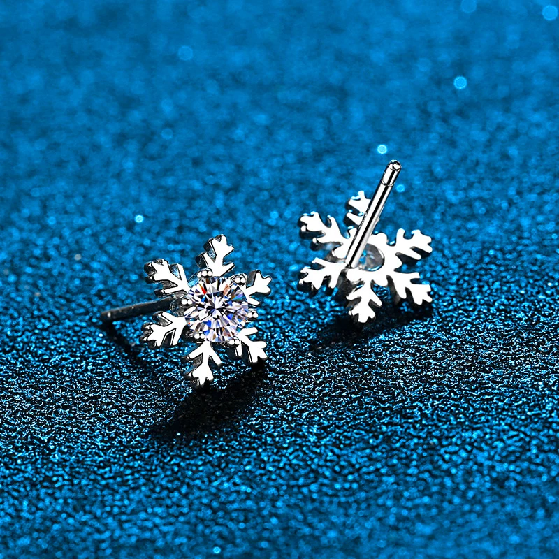 Sterling Silver Moissanite Stud Earrings Snowflake Earrings Round Brilliant Diam - £56.90 GBP