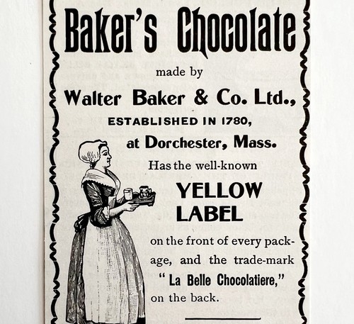 Walter Baker&#39;s Chocolate 1897 Advertisement Victorian Yellow Label DWFF17 - $19.99