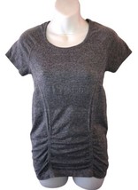 ATHLETA T Shirt Women’s S Top Short Sleeve Light Gray Ruched Accents - $16.70