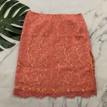 Trina Turk Vintage Y2k Lace Skirt Size 8 Pink Yellow Pencil Side Slit Br... - $27.71
