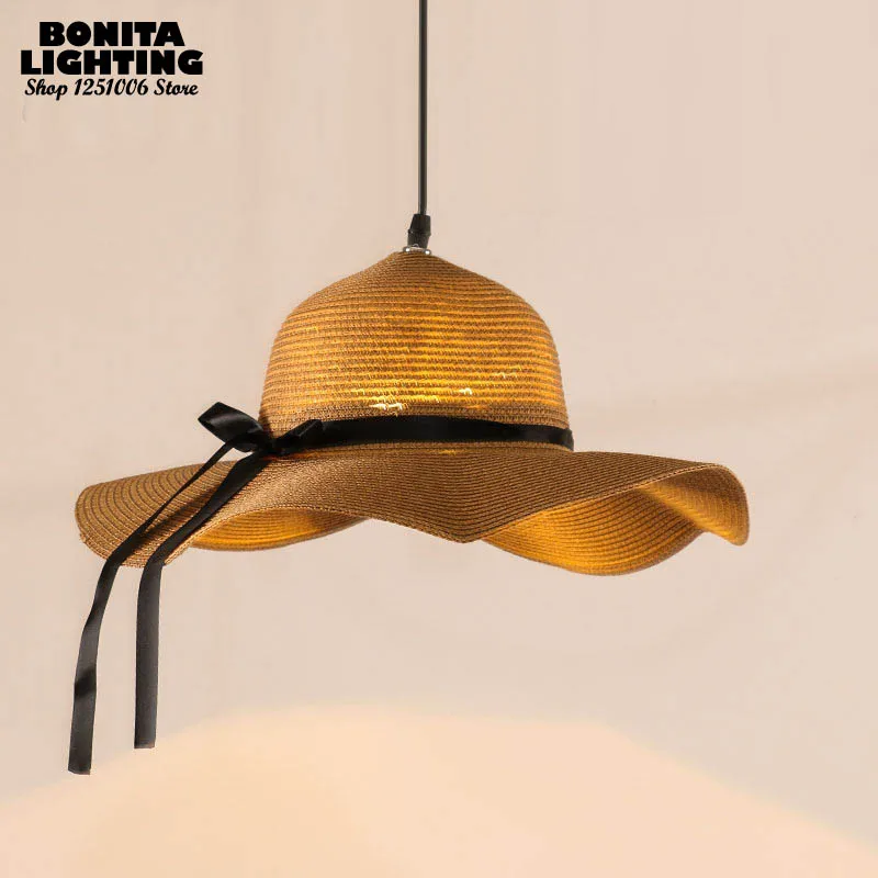 Woven Straw Hat Hanging Lights room Personalized Restaurants Homestays Beach  Ha - £221.41 GBP