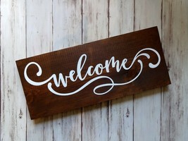 Welcome - Rustic Wood Sign 5.5&quot; x 12&quot; Handmade Home Decor - £7.46 GBP