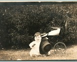RPPC Adorable Baby Billy Playing With Hat and Pram Buggy UNP DB Postcard J5 - $3.91