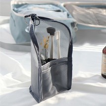 PURDORED 1 Pc Folding Zipper Travel Makeup Brush Bag Portable Mesh Cosmetic Bag  - £24.16 GBP