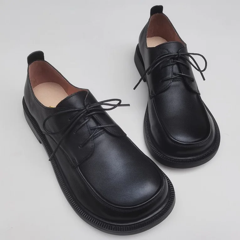 Careaymade-Genuine leather big head wide version men&#39;s English lace up l... - $116.51