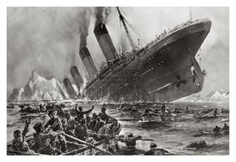 Rms Titanic Sinking Artistic Sketch 1912 Tragedy 4X6 B&amp;W Photo - £6.26 GBP