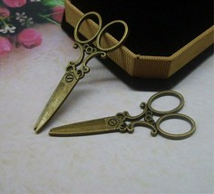 2 Large Scissor Pendants Antique Bronze Tone Stitch Markers Sewing Lot 60mm - £2.54 GBP