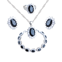 Anyco Jewelry Set 4Pcs Black Halo Style Zircon 925 Silver Floral - $64.90+