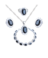 Anyco Jewelry Set 4Pcs Black Halo Style Zircon 925 Silver Floral - €55,47 EUR