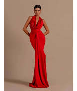 Sexy Swinging Collar Backless Pleated Red Sleeveless Draped Design Maxi ... - €102,68 EUR