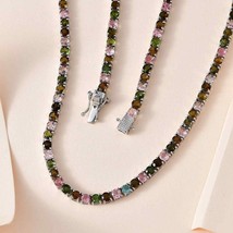 27 Ct 4 mm Round Lab Created Pink Tourmaline Tennis Necklace 925 Sterling Silver - £344.35 GBP