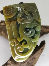 Icy Ice Bluish Yellow 100% Natural Jadeite Jade Dragon Pendant # 406.20 carat # - £1,194.65 GBP