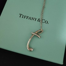 Tiffany &amp; Co. Letter T Necklace 16&quot; Silver 925 Peretti Auth charm chain 40cm - £134.97 GBP