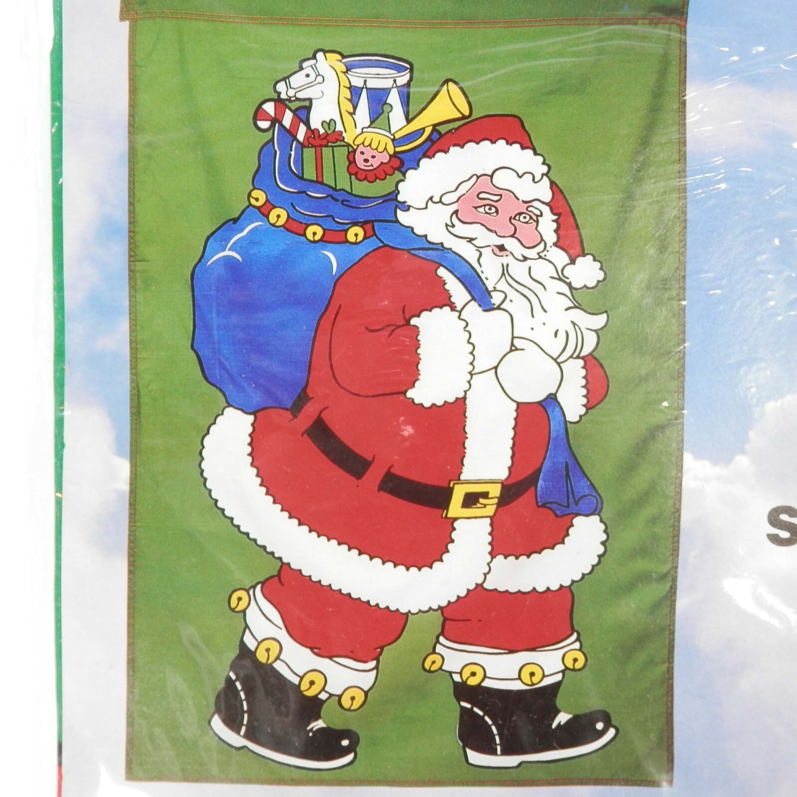 Vtg New Emson Outdoor Indoor Flag Santa Giant 28x40 Red Green Holiday Christmas Item image 3