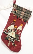 Button Country Rustic Plaid Christmas Stocking Dan Dee 2018 18&quot; Farmhouse Farm - £15.81 GBP