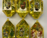 Vintage Lot 6 Plastic Jewel Brite Santa Lantern Style Gold Yellow Ornaments - $34.64
