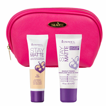 NEW Rimmel Stay Matte Foundation Ivory &amp; Stay Matte Primer Kit with Draizee Bag - £12.62 GBP