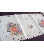 Jin Liu off white tablecloth embroidered harvest fruits 33 x 33 [18C] - $24.75