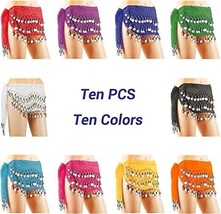 10 Pcs Egyptian Belly Dancing Hip Scarf Belt With 128 Coins Different Colors - £58.98 GBP