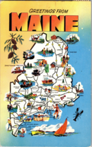 Vtg Postcard Greetings from Maine Tourist Travel Map Postmarked 1957 - £4.38 GBP