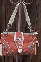 Orange and Turquoise Studded  Accented Western Style Satchel Handbag - $49.49