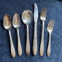 National Silver Rose and Leaf 6 Pc. Luncheon Place Vintage Silverplate Flatware - £17.75 GBP
