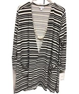 NWT LuLaRoe Large Cream &amp; Black White Striped Caroline Cardigan Sweater - $41.57