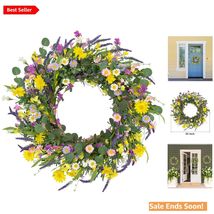 Artificial Spring Wreath for Front Door Vibrant Colorful Floral Decor - $51.43