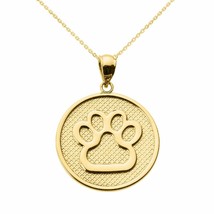 Solid 14k Yellow Gold Bear Dog Paw Print Disc Pendant Necklace - £212.23 GBP+
