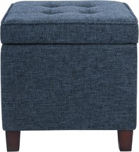 Homepop Square Tufted Storage Ottoman - Textured Navy, Small - $109.68