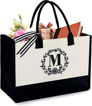 Monogram Initial Canvas Bag with Inner Zipper Pocket Embroidery Personal... - £31.06 GBP