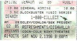 Vintage Rafraîchissements Dishwalla Ticket Stub Novembre 2 1996 Atlanta Géorgie - £35.67 GBP
