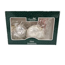 Santas Best Celebrate The Season 2 Glass Ornaments Heart Shape Ribbon Glitter - £14.24 GBP