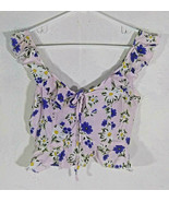 Forever 21 Juniors Top Medium Floral Multicolor Cropped Ruffle V Neck Ke... - $14.99