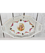 German Reticulated Porcelain Dish White Gold Trim Handles 9.5x6” Vintage... - $19.79