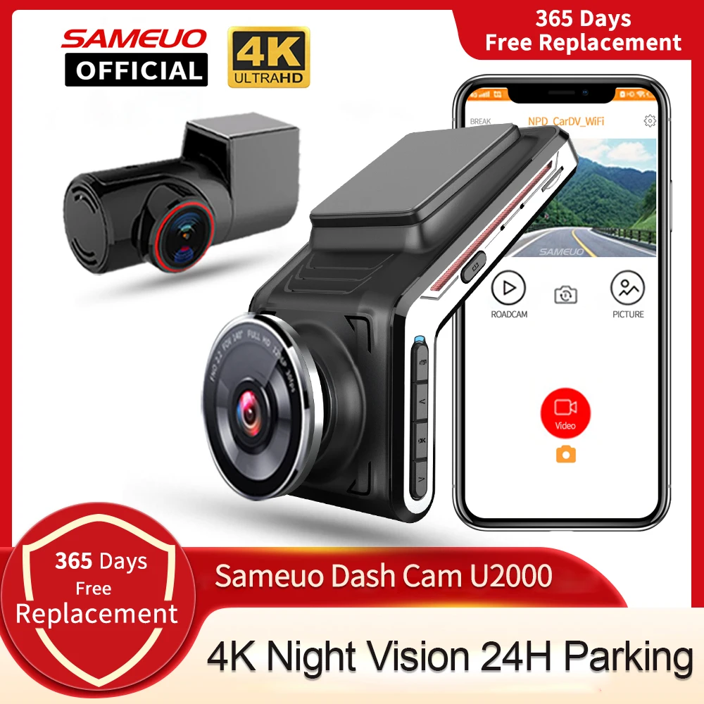 U2000 dash cam front and rear 1440p view camera Lens CAR dvr with 2 cam video - £80.15 GBP+