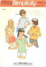 Simplicity 7559 Girls Pullover Tops Stretch Knits ONLY Size 7 Vtg 1976 UNCUT FF - £5.94 GBP